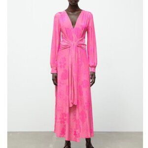 PINK MIDAXI LONG JACQUARD DRESS Size Medium